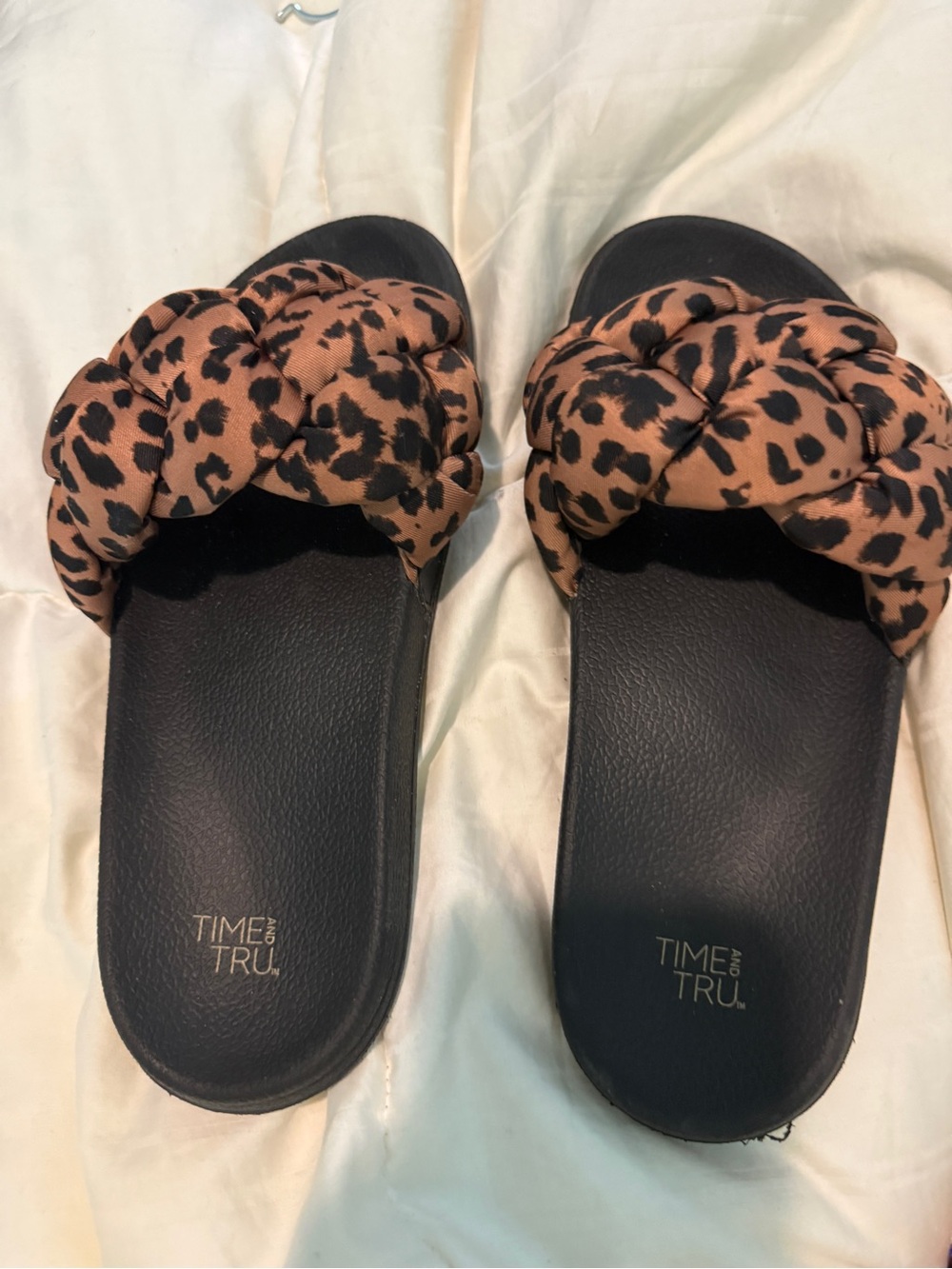 Time and Tru Leopard Braided Slide Sandals - Black and Tan